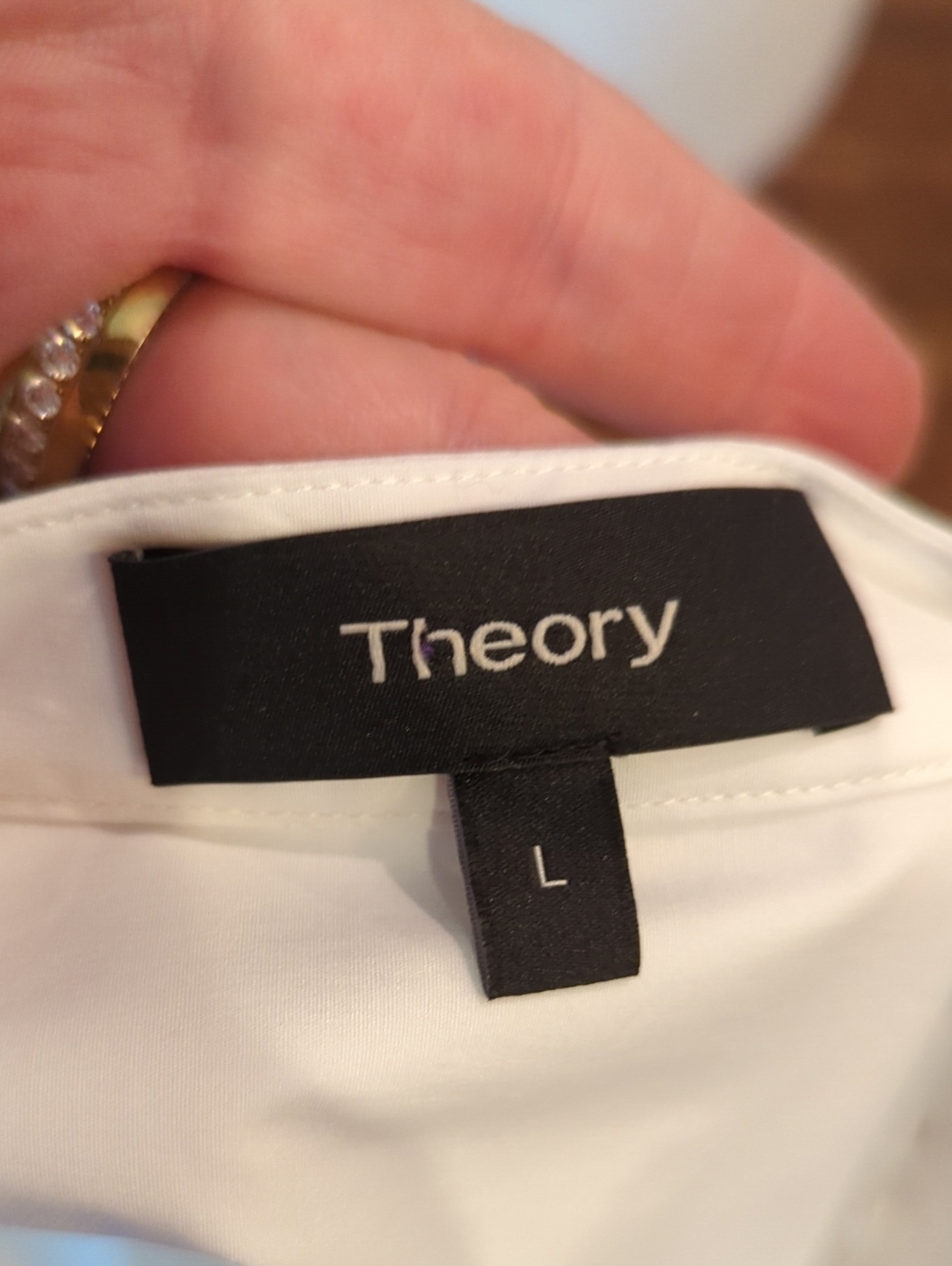Theory White Eyelet Button-Down Mandarin Collar Blouse Cotton/ Silk Luxury Sz L - Picture 8 of 10